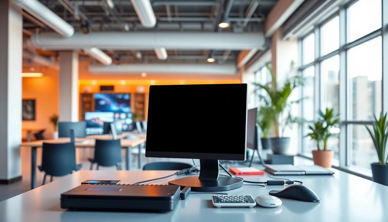 Explore advanced technology tools used in a contemporary office environment bustling with productivity.