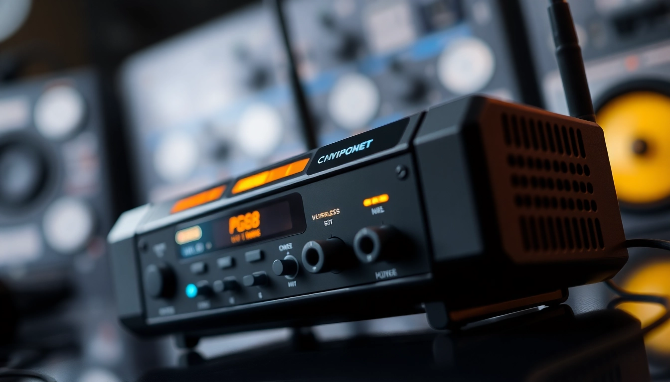 An up-close shot of a PG88 wireless microphone receiver showcasing LED signals and controls in a professional studio setting for clear audio capture.