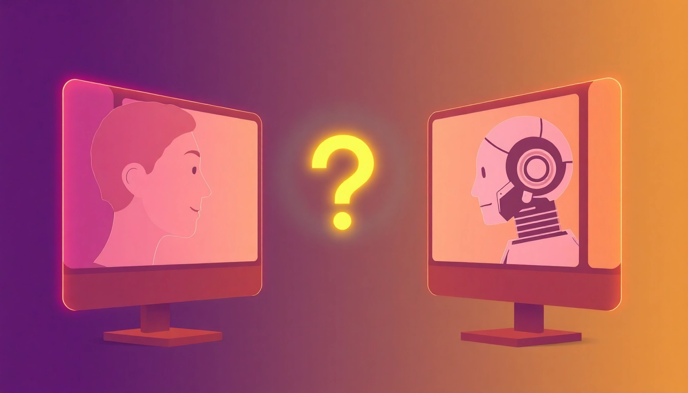 Engaging scene showing human or not conversations, emphasizing debate between AI and humans for accessible understanding.