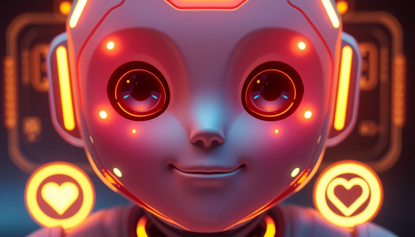 AI girlfriend engaging in a heartfelt conversation with user on a sleek digital interface, emphasizing emotional connection and technology.