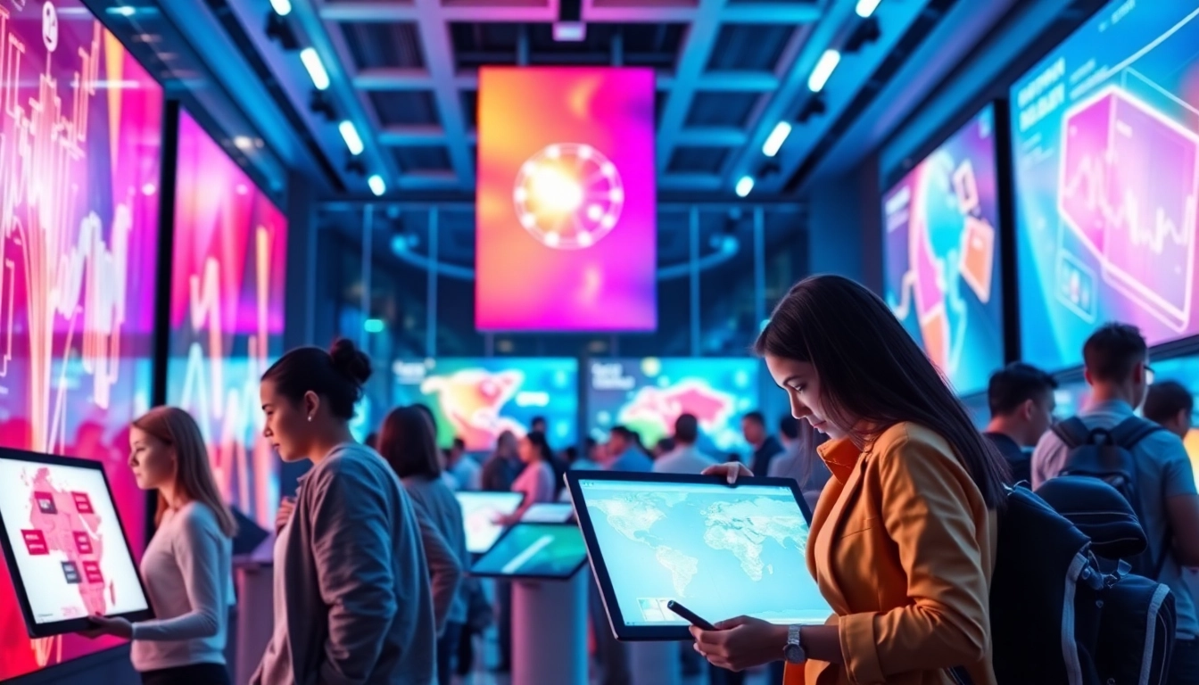 KJC branding symbolizing innovation and connectivity in digital entertainment, showcasing a modern, vibrant platform with diverse users engaging virtually.