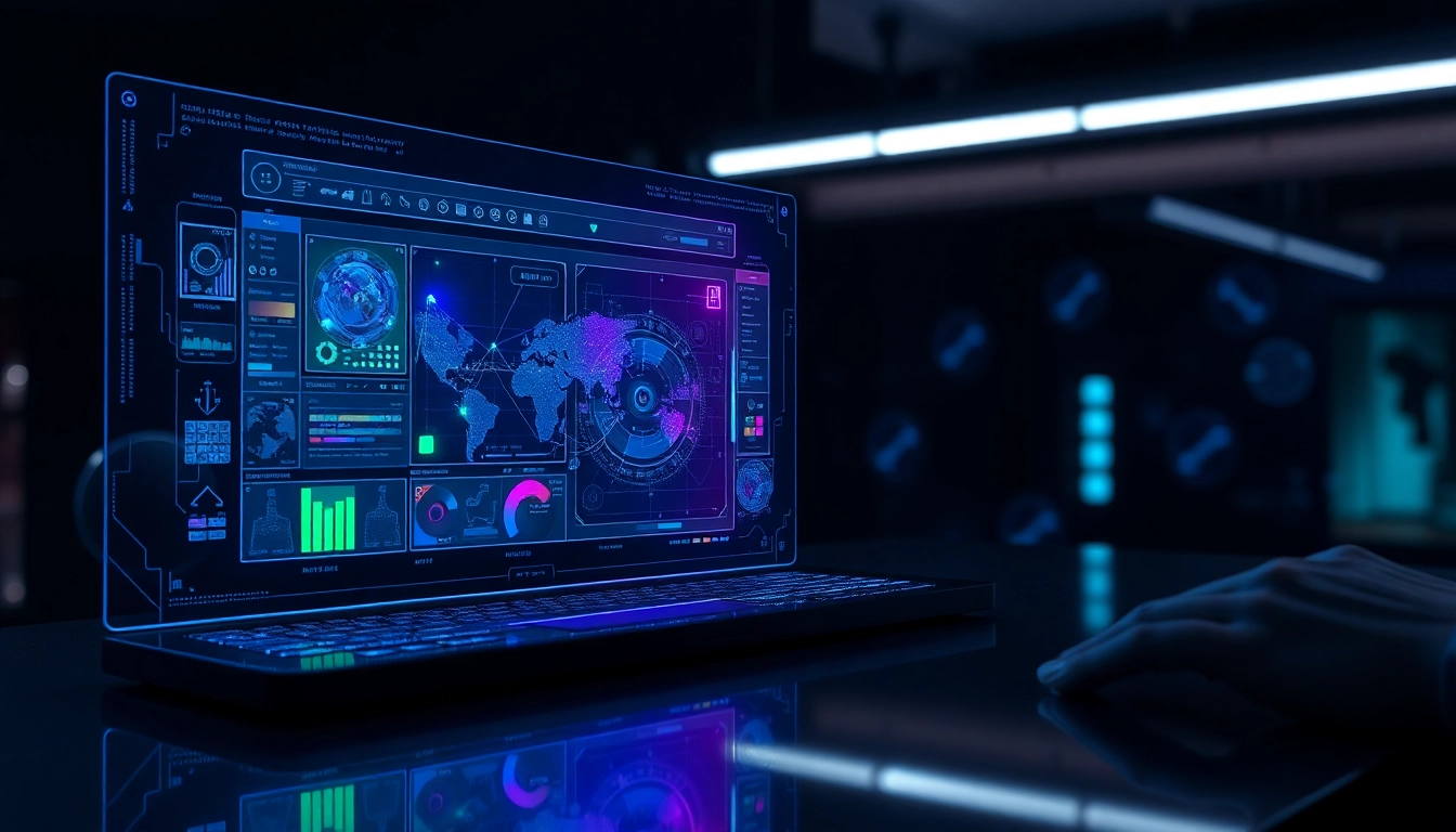 Futuristic AI interface with holographic image editing tools in a digital workspace