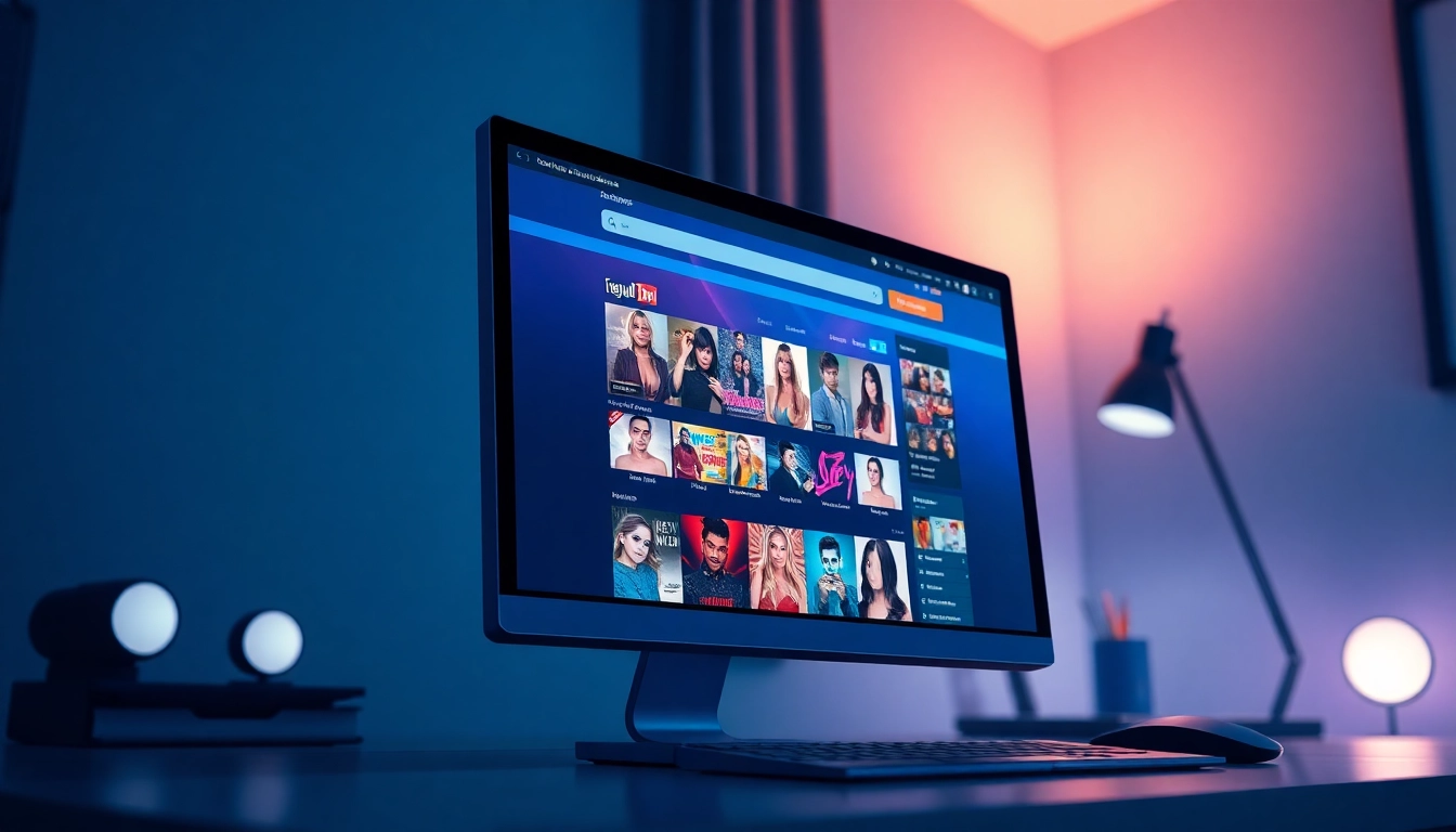 A modern adult website homepage displayed on a computer screen with colorful thumbnails and categories.