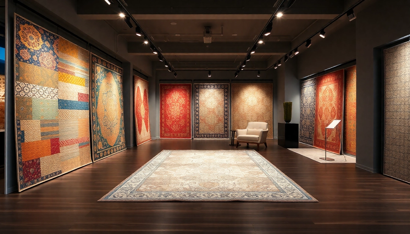 Stylish Milano tappeti displayed in a modern showroom with diverse patterns and textures for