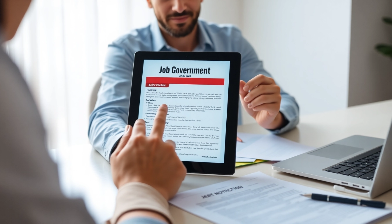 Government jobs aspirant reviewing job notifications and preparing for exams on a digital