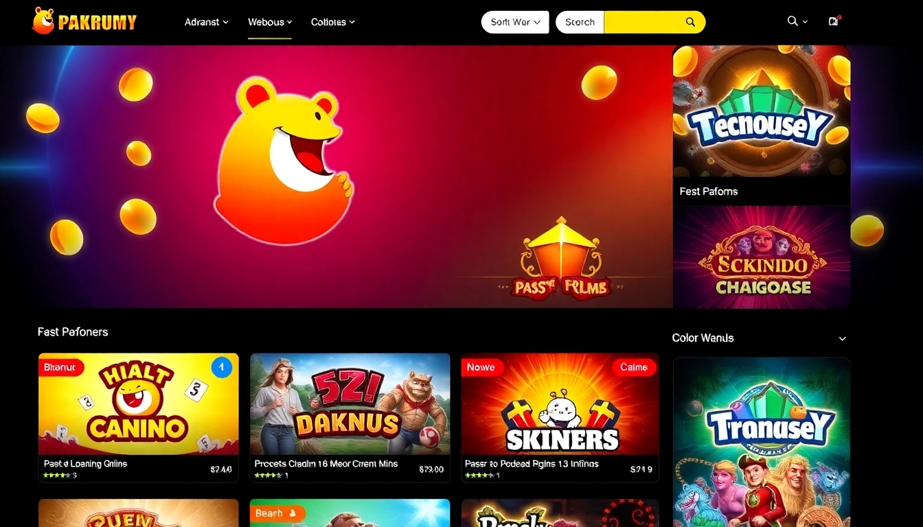 Pakrumy online casino platform featuring colorful game icons and a user-friendly interface for
