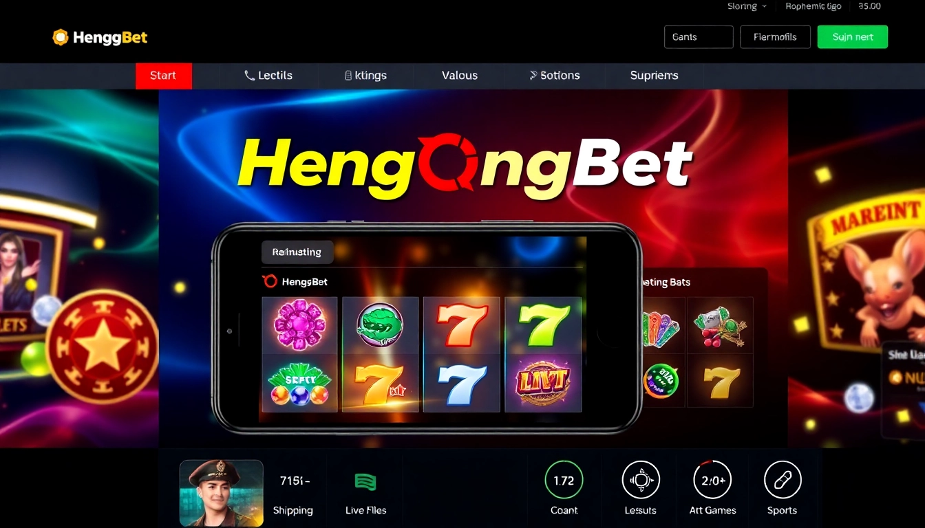 Hengongbet logo displayed on a sleek mobile device screen with colorful casino graphics